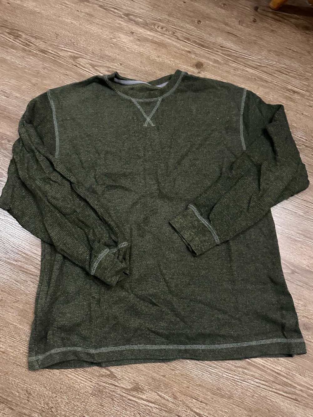 Men's Olive Crewneck Waffle Knit Pullover
